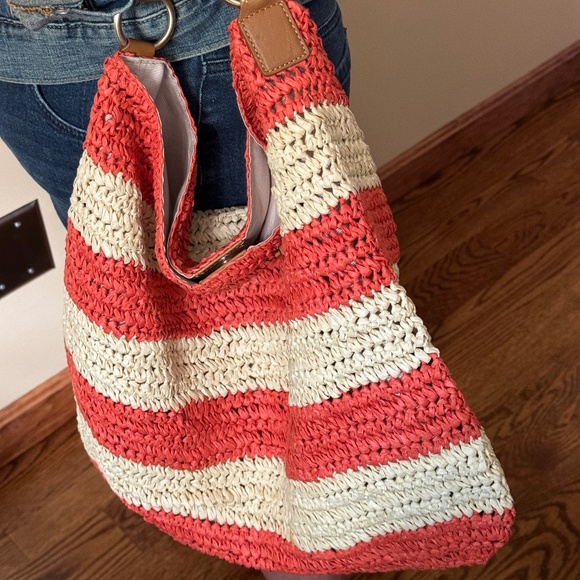 ****LOW PRICE****Talbots paper straw bag - orange and tan stripe! Super CUTE! - Picture 14 of 16